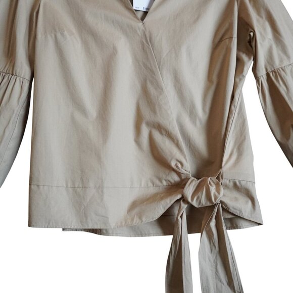 Michael Kors Khaki Women's Long Sleeve Poplin Wrap Top - Picture 3 of 8